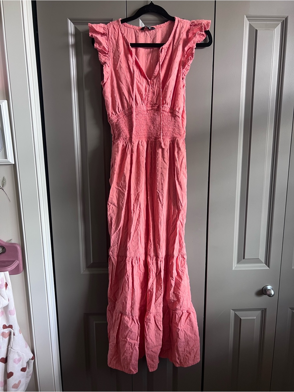 George Coral Pink Maxi Dress with Ruffle Sleeves